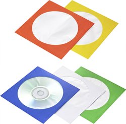 Basetech papierowe etui na płyty CD / DVD / Blu-ray, zestaw z 100 sztuk, białe, niebieskie, pomarańczowe, żółte, zielone 20 Pokrowiec na płyty CD Basetech BT-2267608, 100 szt.