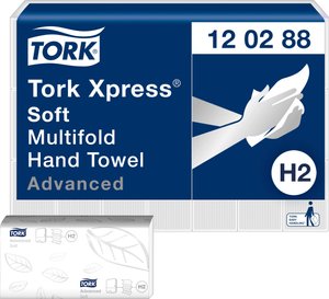 Chusteczki papierowe Tork Xpress® BuberMultifold H2 Advanced, bardzo miękkie i chłonne, 2-warstwowe, 21 x 136 ręczników papierowych TORK 120288 Xpress® Multifold Advanced Ręczniki papierowe (D x S) 34 cm x 21 cm biały  2856 szt.