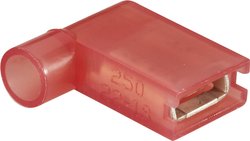 Konektor żeński kątowy, pełnaizolacja PA, 6.3x0.8 mm, 0.75-1.5 mm2, czerwony