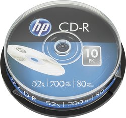 CD-R 80Min / 700MB / 52x Cakebox (10 płyt), srebrna powierzchnia CD-R HP CRE00019 10 szt.