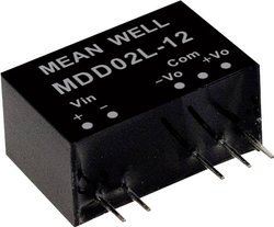 Przetwornice MEANWELL DC/DC Seria MDD02 SIP/SIL7 Obudowa Podwójne wyjście Stosunek napięcia wejściowego: 1:1 Moc: 2W nieregulowane Medyczne Moduł przetwornicy DC/DC Mean Well MDD02N-09 MDD02N-09, 2 W, 111 mA, 1 szt.