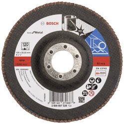 X571 Best for Metal, doskonała trwałość podczas obróbki zgrubnej spoin i szlifowania szorstkich powierzchni. Tarcza lamelkowa Bosch Accessories X571 2608607329 Średnica 125 mm 1 szt.