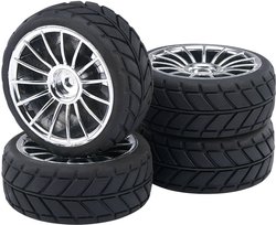 Kompletne koła Reely do modeli drogowych w skali 1:10 V-Slick 15-ramienne, srebrne Koło kompletne Reely RE-6549750 1:10 Tor srebrny 4 szt.