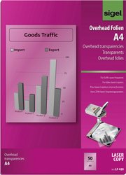 Folie SIGEL do czarno-białych laserów/kopiarek, przezroczyste, 100 µm, A4, 50 arkuszy Folia do projektora overhead Sigel LF420 LF420 DIN A4 przezroczysty 50 szt.
