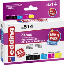 Edding Tusz Zamiennik Canon PGI-570PGBK XL, CLI-571BK XL, CLI-571C XL, CLI-571M XL, CLI-571Y XL Czarny, Foto czarny, Cyjan, Magenta, Żółty atrament Edding EDD-514 18-514, 1 zest.