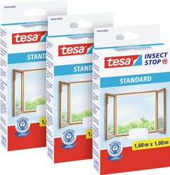 tesa Insect Stop STANDARD moskitiera do okien w paczce 3 szt. - moskitiera z możliwością docięcia na wymiar - moskitiera bez nawiercania - 3 x białe moskitiery - 100 cm x 100 cm Moskitiera tesa 55670-00500-00 3 szt.