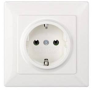 Gniazdo Schuko DELTA line 250V AC, 16A Z bezśrubowymi zaciskami przyłączeniowymi. Gniazdo podtynkowe Siemens 5UB1580 biały