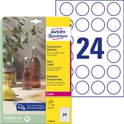Avery-Zweckform L7780-25 Etykiety foliowe Ø 40 mm Folia poliestrowa przeźroczysty 600 szt. Trwały Drukarka Laserowa, kolorowa, Drukarka Laserowa, Drukarka etykiet