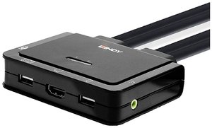 Przełącznik KVM, HDMI LINDY 42345, Myszka, Klawiatura, 4096 x 2160 Pixel, Ilość przełączalnych PC: 2