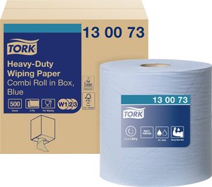 Uniwersalne bardzo mocne chusteczki papierowe Niebieskie W1 / 2/3 Recznik papierowy TORK 130073 500 ark.