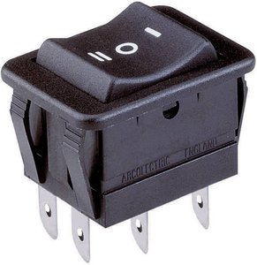 Przełącznik Arcolectric (Bulgin Ltd.) H1570 VB AAA, 250 V/AC, 16 A, 2 x wł/wył/wł, zatrzask/0/zatrzask, 1 szt.