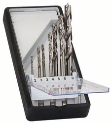 Zestaw wierteł krętych do drewna Robust Line, chwyt sześciokątny 1/4 cala, 7 części, 2–8 mm Zestaw wierteł spiralnych do drewna Bosch Accessories 2607019923 1 zest.