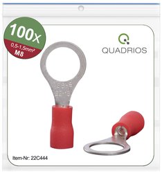 Oczkowe końcówki kablowe, zestaw 100 szt., M8, przekrój 0,5 - 1,5 mm² Quadrios 22C444 Końcówka oczkowa 1 zest.