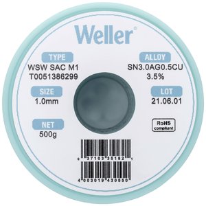 Cyna lutownicza bezołowiowa Weller WSW SAC M1 szpula Sn3,0Ag0,5Cu  500 g 1 mm