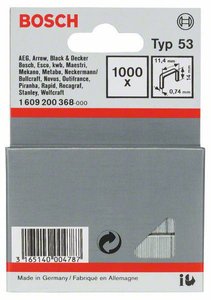 Zszywki z cienkiego drutu, typ 53, 11,4 x 0,74 x 14 mm, 1000 szt. Bosch Accessories 1609200368, N/A, 1000 szt.