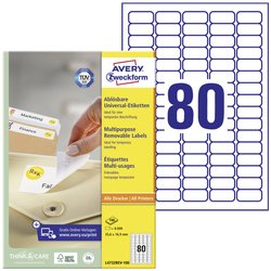 Avery-Zweckform L4732REV-100 Etykieta uniwersalna 35.6 x 16.9 mm Papier biały 8000 szt. Z możliwością usunięcia Drukarka atramentowa, Drukarka Laserowa, Drukarka Laserowa, kolorowa, Kopiarka, Drukarka z funkcją kopiowania w kolorze, Drukarka etykiet