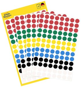 Avery-Zweckform 3090 Etykiety do oznaczników Ø 8 mm czerwony, zielony, żółty, niebieski, czarny, biały 416 szt. Trwały Papier