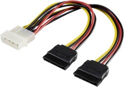 Adapter Y SATA Renkforce RF-4212156[1x złącze męskie IDE 4-pin - 2x złącze żeńskie zasilania SATA], 0.20 m