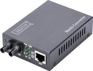 Konwerter mediów DIGITUS, wielomodowy, 10/100Base-TX na 100Base-FX, w zestawie. Zasilacz ST, do 2 km Konwerter multimediów, sieciowy Digitus DN-82010-1 LAN, ST Simplex 100 MBit/s