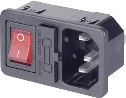 Wtyk IEC montażem zatrzaskowym i wyłącznikiem Kaiser, podświetlany, 10 A, 250 V, czarny