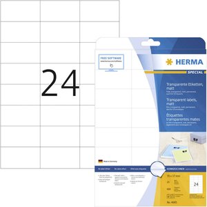 Herma 4685 Etykiety foliowe 70 x 37 mm Folia poliestrowa przeźroczysty 600 szt. Trwały Drukarka Laserowa, kolorowa, Drukarka Laserowa, Drukarka z funkcją kopiowania w kolorze, Kopiarka, Drukarka etykiet