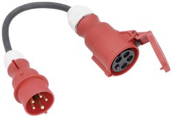 as - Kabel adaptera Schwabe E6, 0,3m H07RN-F 5G2.51. Bok: wtyczka CEE 400V 16A 5-pin 2. Strona: Złącze CEE 400V 32A 5-pin AS Schwabe 61376 zasilanie adapter  16 A czarny 0.3 m H07RN-F 5G 2,5 mm²