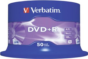 Verbatim DVD+R 4,7 GB 16x 50 szt. na szpuli DVD+R Verbatim 43550 50 szt.